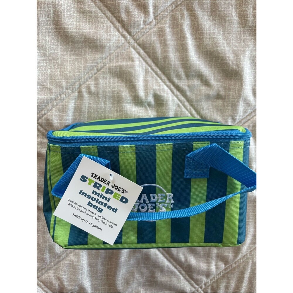 Trader Joe’s: Striped Blue/Green Mini Insulated Tote Bag - NWT - Limited Edition